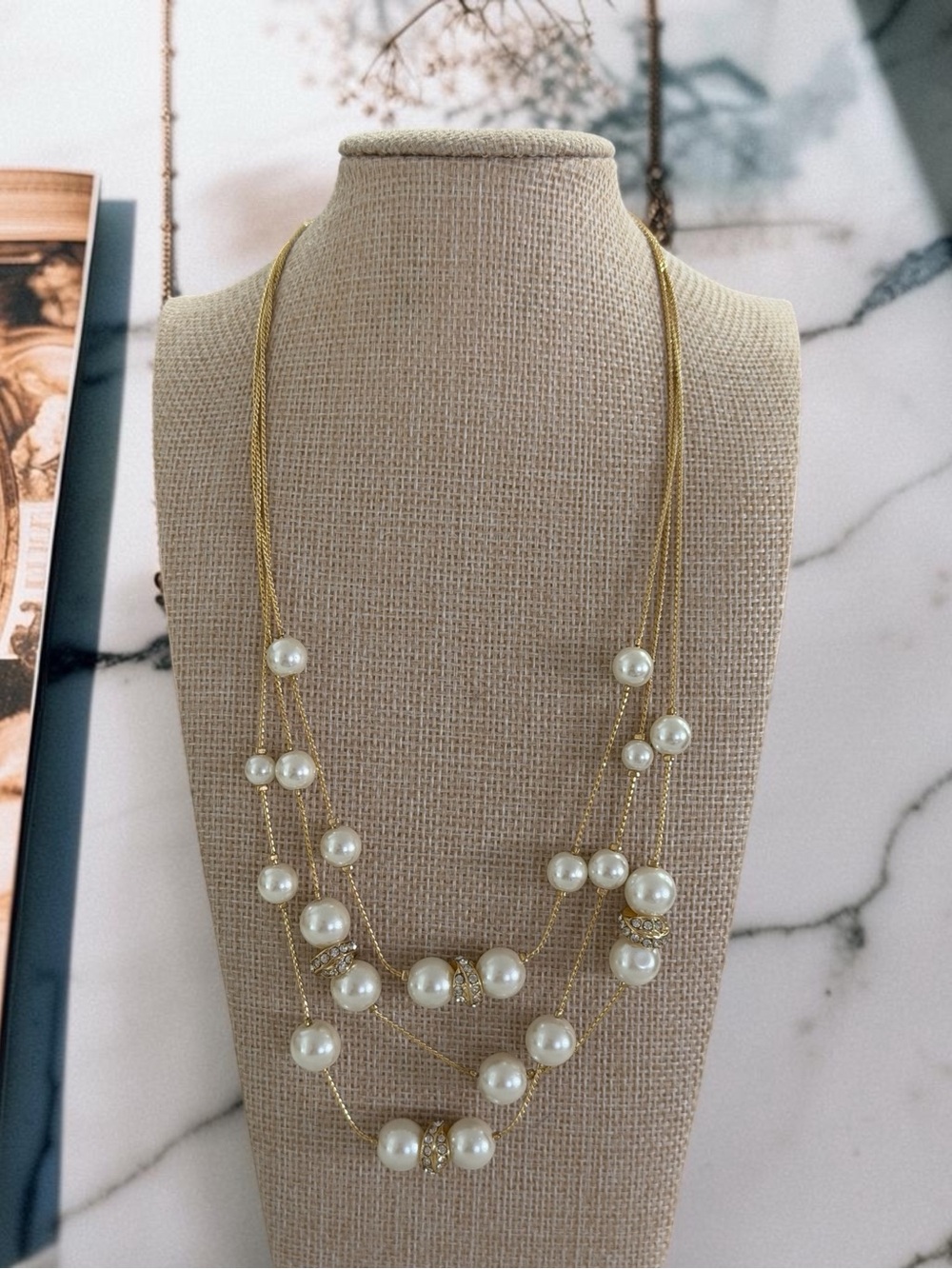 Gold Pearl Multi-Strand Necklace